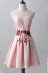 Cute Illusion Scoop Pink Short Homecoming Dress