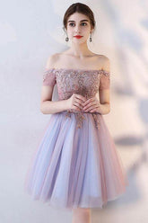 Cute Lace Off The Shoulder Tulle Short Prom Dress Homecoming Dress