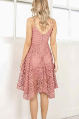 Cute Straps Short Pink Lace Homecoming Dress Party Dress