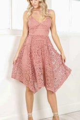 Cute Straps Short Pink Lace Homecoming Dress Party Dress