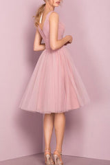 Cute V-Neck Knee-Length Pink Homecoming Dress Short Prom Dress