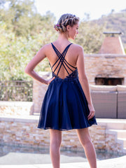 Deep V-applique Back Corset Mini Length Homecoming Dress