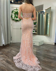 Mermaid Sheath Sweetheart Sequined Lace Long Prom Dress