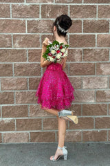 Hot Cute Pink A-Line Sequin Lace Short Homecoming Dresses
