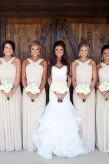 Elegant Pink Long Chiffon Bridesmaid Dress with Sash