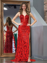Red Bodycon Sequins Long Prom Dress with Slit