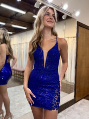 Short Bodycorn V Neck Lace Homecoming Dress