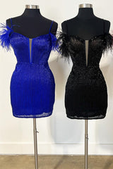 Feathers Sleeve Beaded Short Homecoming Dress