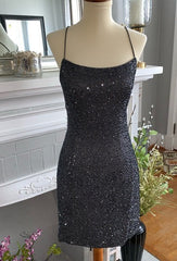 Bodycorn Scoop Neck Beaded Satin Homecoming Dress