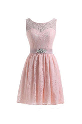 Flesh Pink Lace Short Prom Dresses Homecoming Dresses