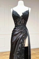 Bodycon Black Long Appliqued Prom Dress