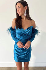 Bodycorn Satin Strapless Homecoming Dress with Long Sleeves