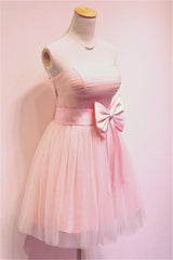 Girly Simple Short Pink Strapless Homecoming Dress
