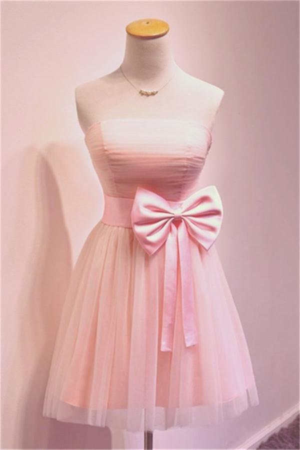 Girly Simple Short Pink Strapless Homecoming Dress