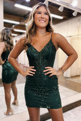 Sparkly Sparkly Bodycorn Zipper Back Spaghetti Straps Short Homecoming Dress