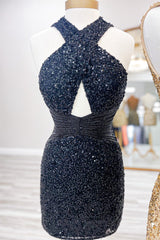 Green Sequin Cross-Front Short Homecoming Cocktail Dress