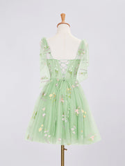 Trendy A Line Spaghetti Straps Short Homecoming Dress with Embroidery