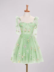 Trendy A Line Spaghetti Straps Short Homecoming Dress with Embroidery