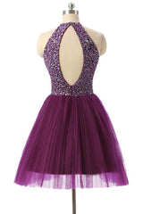 Halter Sleeveless Short Purple Homecoming Dress Prom Dress