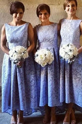 Light Sky Blue Lace High Low Bateau Sleeveless Bridesmaid Dress