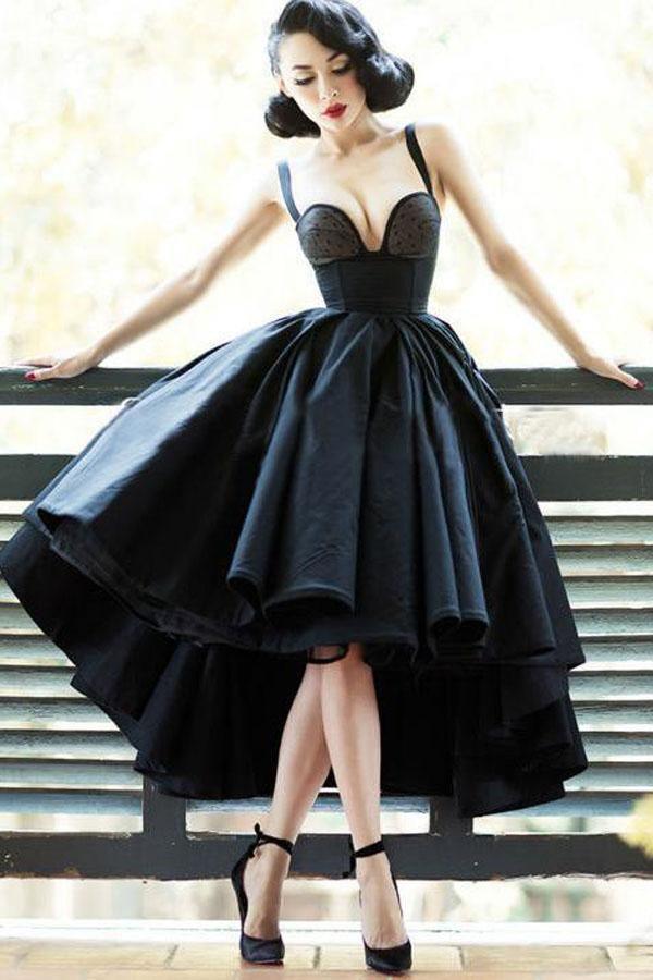 High Low Black Vintage Homecoming Dress Short Prom Dress