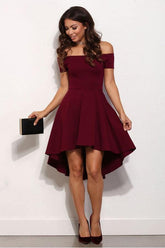 High Low Off-The-Shoulder Burgundy Short Prom Dress Homecoming Dress