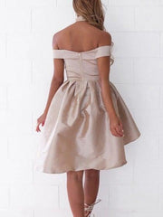 High Low Off-the-Shoulder Pleated Satin Homecoming Dress