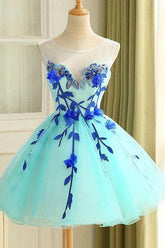 Homecoming Dress with Hand-Made Flowers Short Prom Party Dress