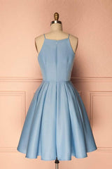Blue Halter Sleeveless Short Prom Dress Homecoming Dress