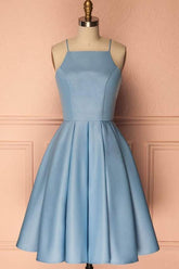 Blue Halter Sleeveless Short Prom Dress Homecoming Dress