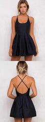Dark Navy Criss-Cross Straps Short Prom Dress Homecoming Dress