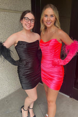 Hot Cute Pink Strapless Ruched Short Homecoming Cocktail Dress