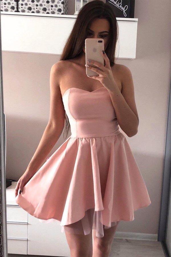 Hot Sale A-line Pink Sweetheart Satin Homecoming Dress