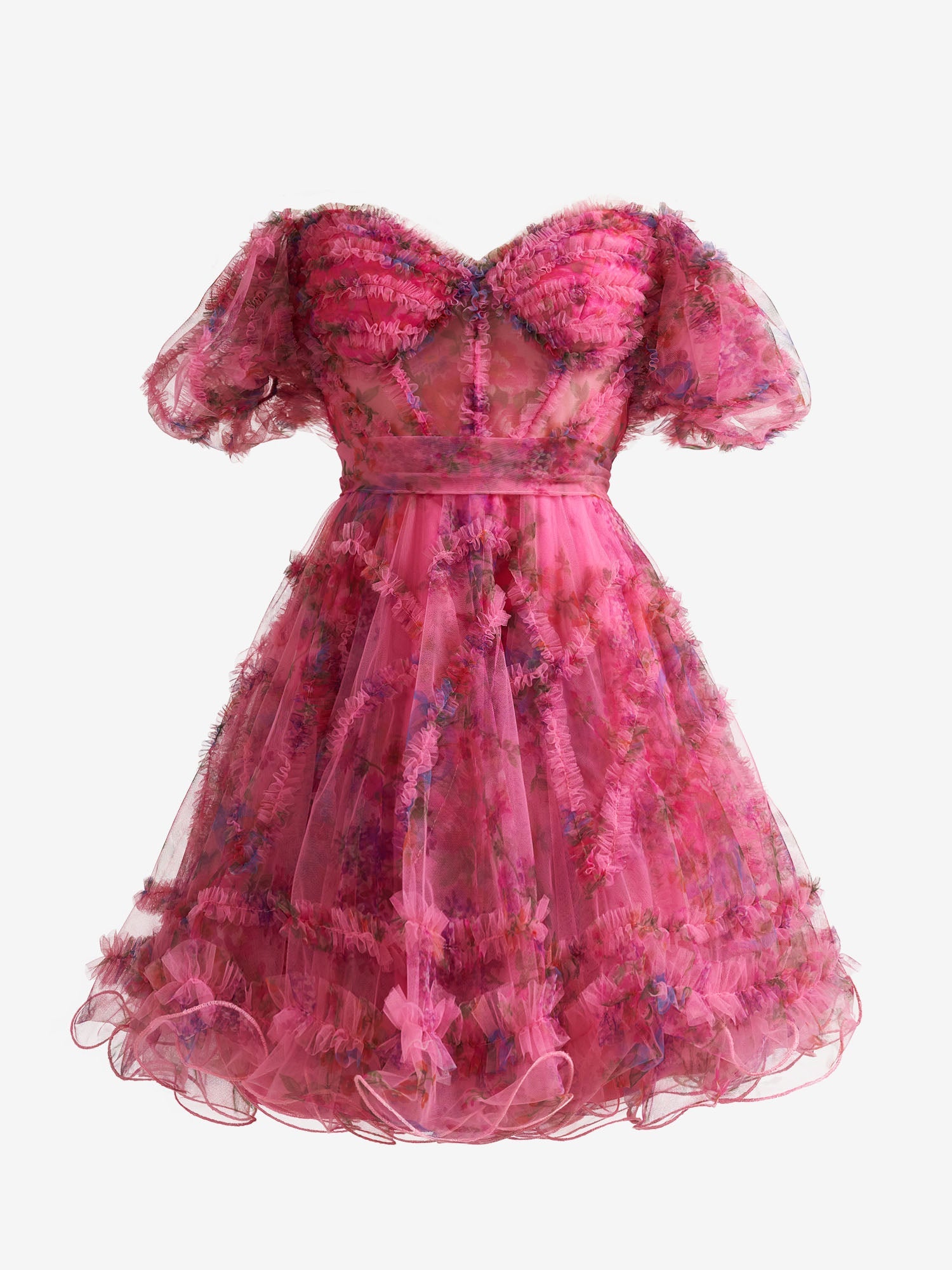 Cute Pink A Line Off the Shoulder Floral Printed Homecoming Dress