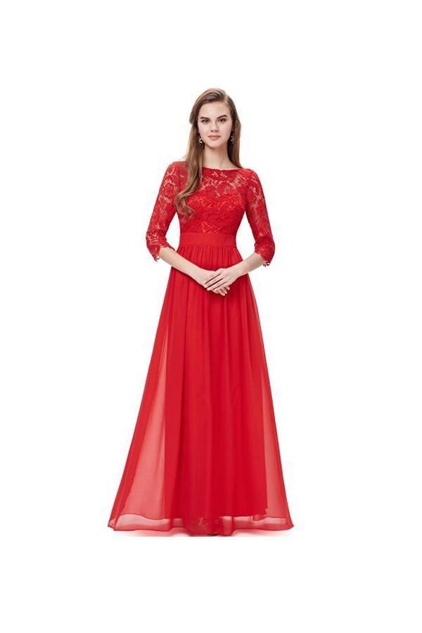 Lace Long Sleeve Floor Length Evening Dress Prom Dress