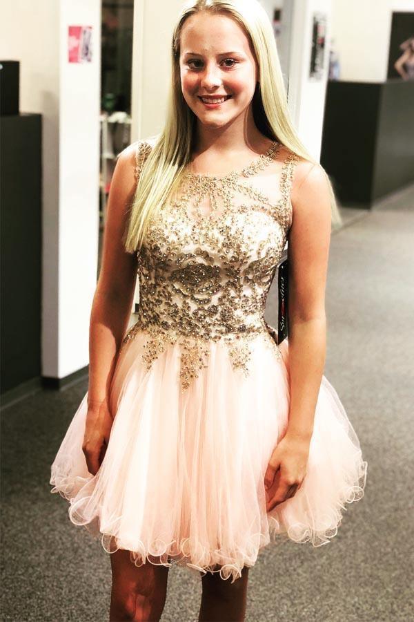 Lace-Up Beaded Cross-Back Short Prom Dress Homecoming Dress