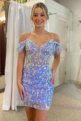 Lavender Sequin-Embroidery Lace-Up Short Homecoming Cocktail Dress