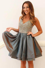 Layered A-Line Grey Short Taffeta Cocktail Dress Homecoming Dress