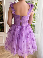 Aline Short Tulle Prom Dress with 3D Butterflies