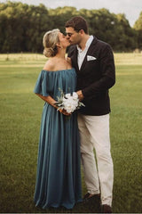 Slate Gray Long Chiffon Off The Shoulder Bridesmaid Dresses