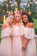 Slate Gray Long Chiffon Off The Shoulder Bridesmaid Dresses