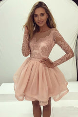 Long Sleeve Lace Tulle Zipper Back Homecoming Dress Party Dress