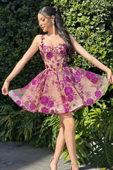 Cute A-Line Purple Sequins Appliques Sweetheart Short Homecoming Dress