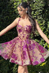 Cute A-Line Purple Sequins Appliques Sweetheart Short Homecoming Dress