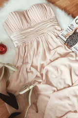 Modest Strapless Ruched Bridesmaid Dress, Chiffon Formal Dresses