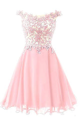 Off-The-Shoulder Appliqued Homecoming Dress with Embellishments