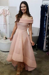 Off-The-Shoulder High Low Sleeveless Organza Homecoming Dress