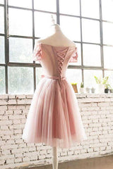 Off-The-Shoulder Pink Lace Tulle Short Prom Dress Homecoming Dress