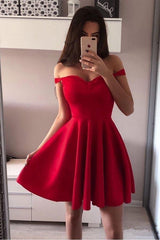 Off-The-Shoulder Red Homecoming Dress with Broad Straps Little Party Dress