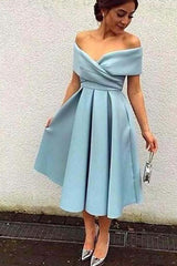 Off-The-Shoulder Short Dusty Blue Party/Homecoming Dress